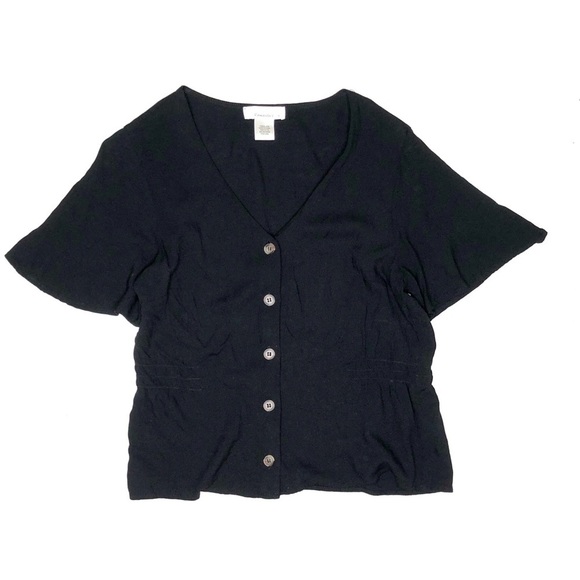Urban Romantics Button Front V Neck Blouse Black M - Picture 1 of 6